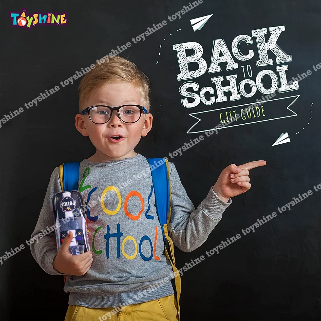 Toyshine Police Metal Pencil Box, Detailed Exterior, Double Comparment for Kids - Black - View 4 of 6