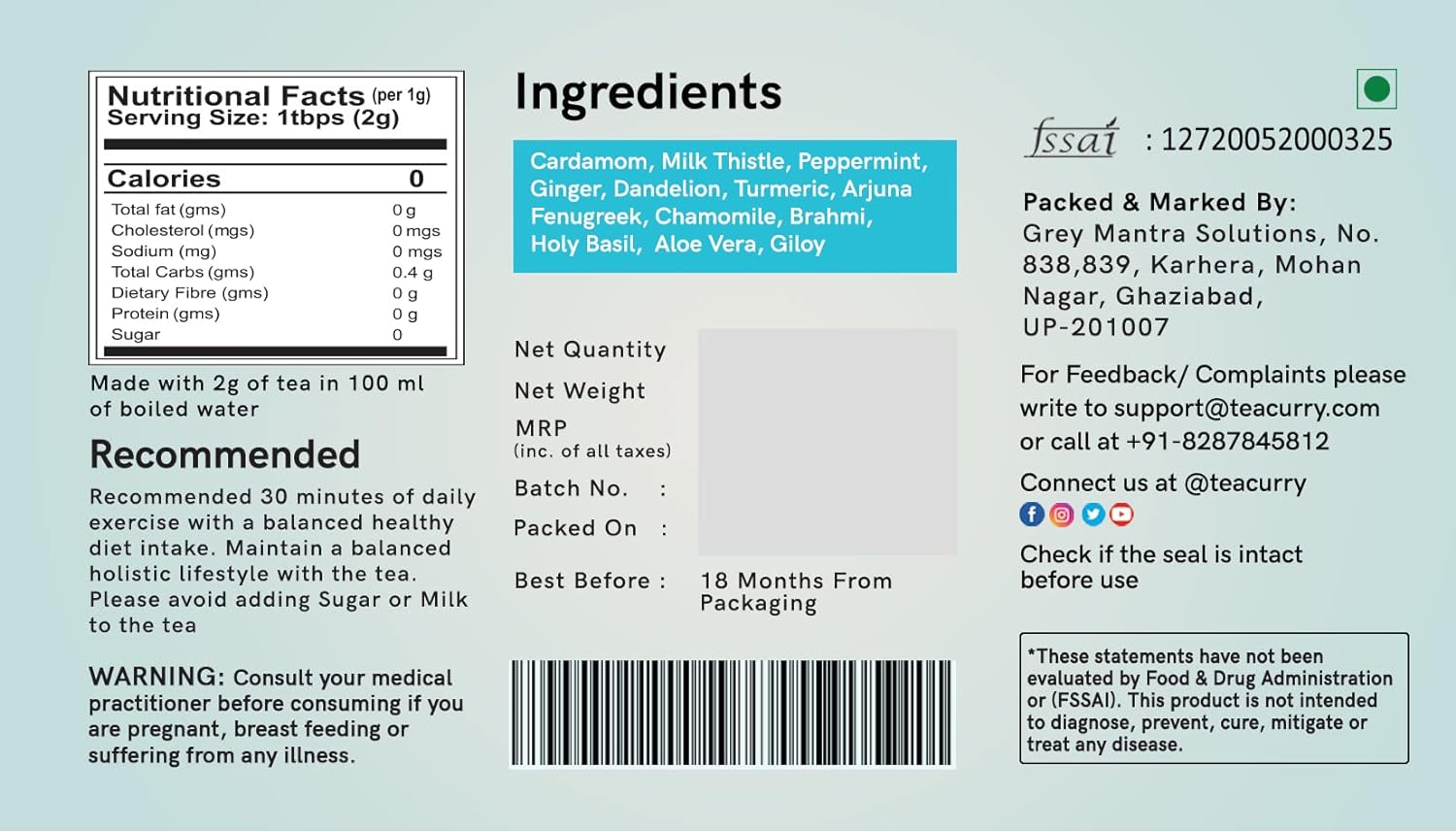 TEACURRY Fatty Liver Tea (1 Month Pack | 30 Tea Bags) - Helps With Fatty Liver Detox, 60 Grams (FROM INDIA) SAB - View 6 of 7