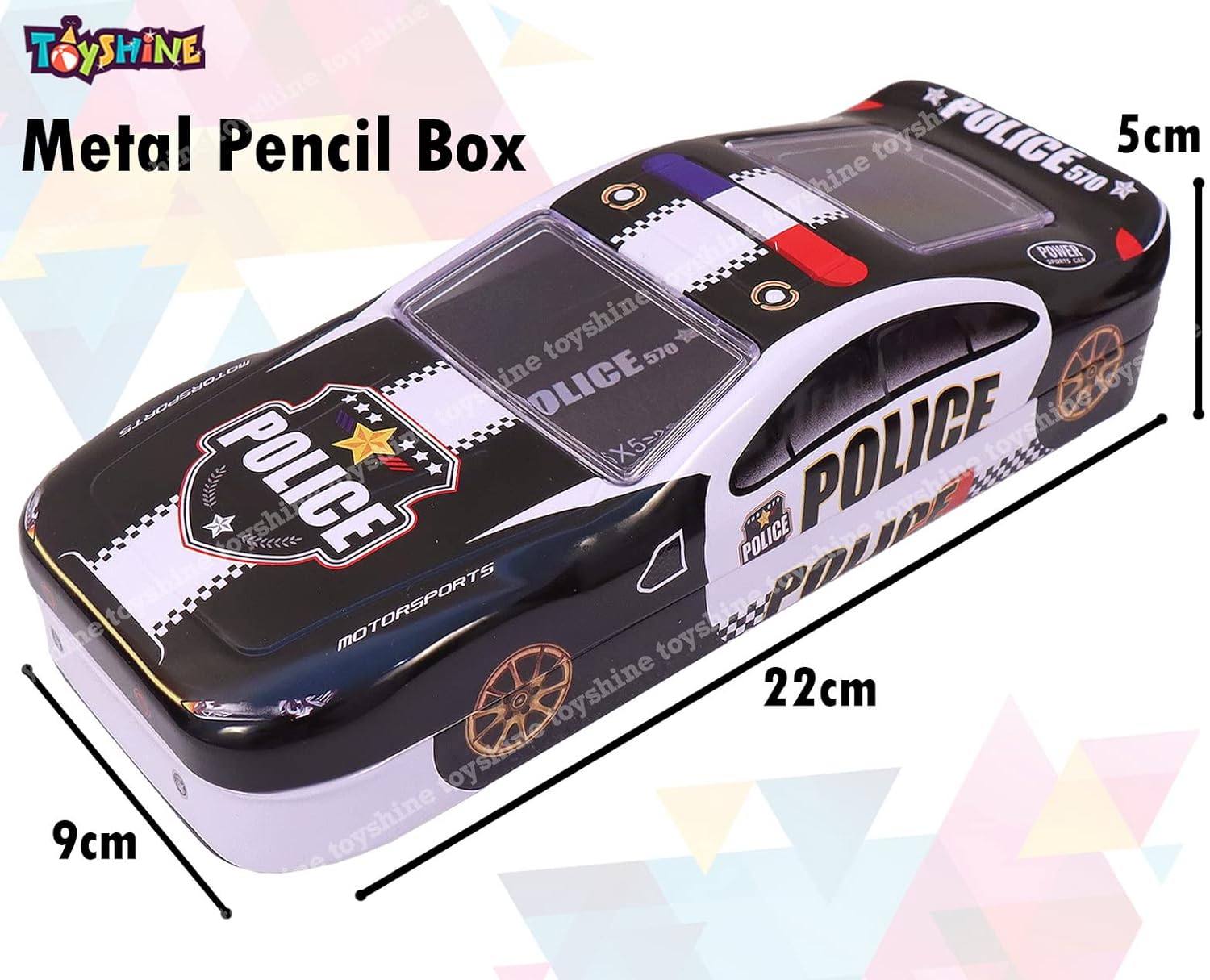 Toyshine Police Metal Pencil Box, Detailed Exterior, Double Comparment for Kids - Black - View 6 of 6
