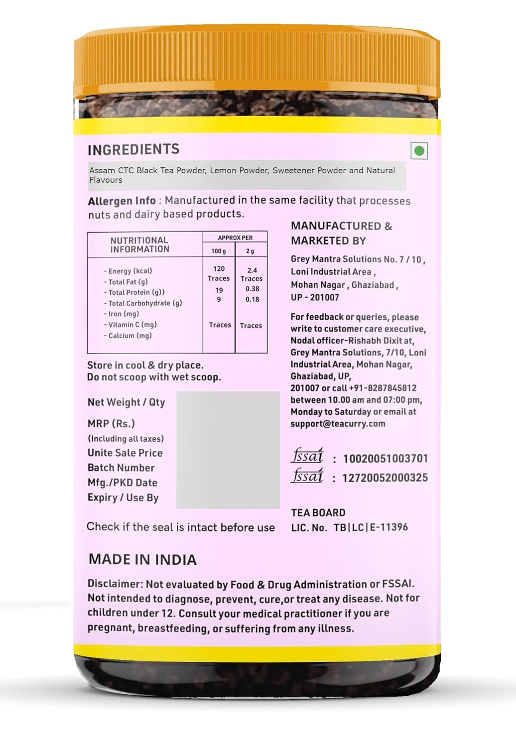Teacurry Lemon Instant Iced Tea Mix (160 Gram) - Ice Brew, Cold Brew, Strong and Highly Flavourful, No Artificial Ingredients - Instant Ice Tea Powder with Natural Lemon Flavour (FROM INDIA) SAB - View 5 of 5
