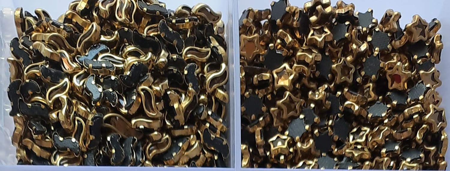Kavya Fashion Kundan Stone kit with Storage Box (10 Shape,Small Size) for Jewellery Making, Bangles, Embroidery, Craft and Cloth Works. Free Fabric Glue Cone. FROM INDIA (SAM) - View 2 of 3