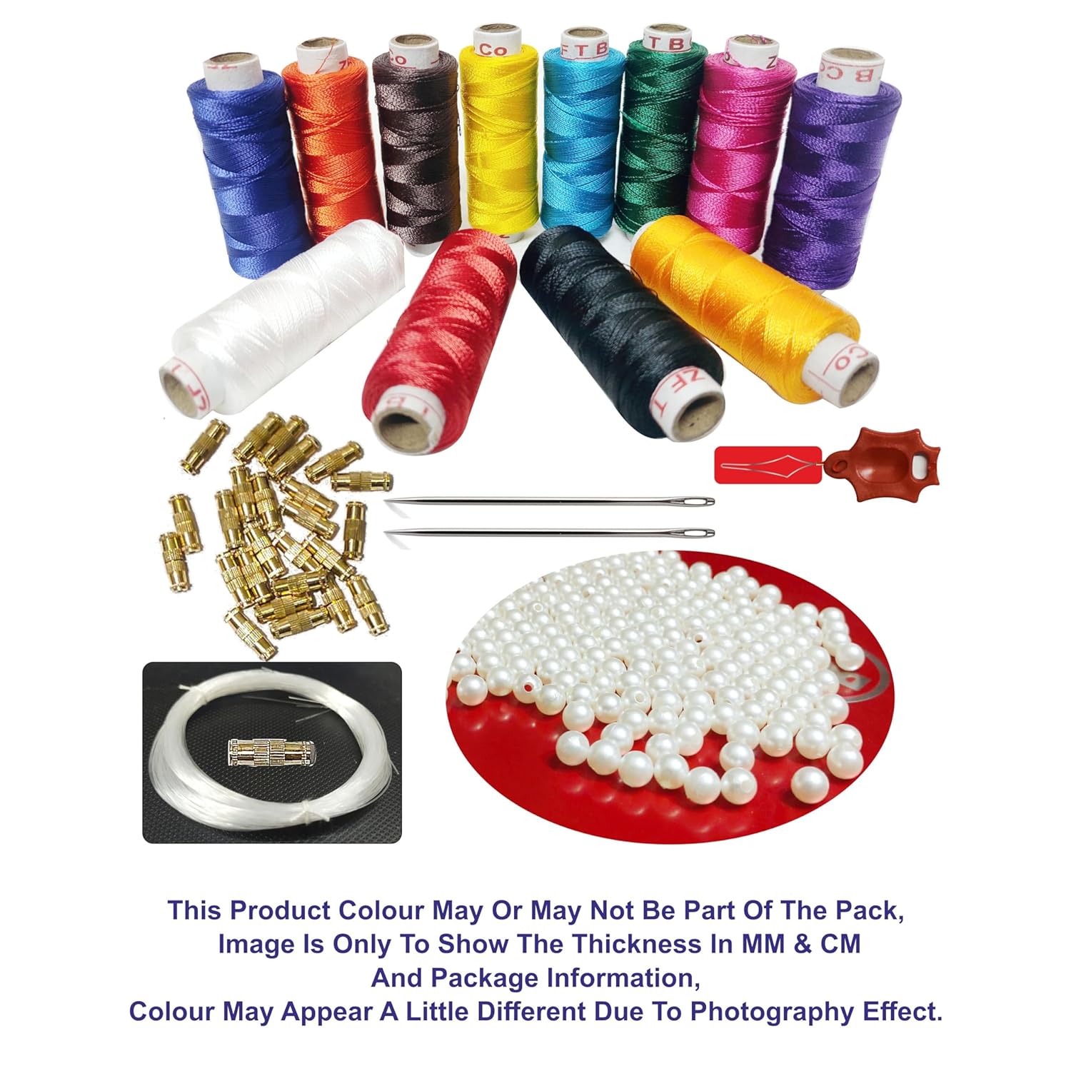 High tensile Strength Bright Thread for Beading, Tassels Art Crafting Making Jewelry (2 Ply 12 Color Mix with Kit) - View 3 of 3