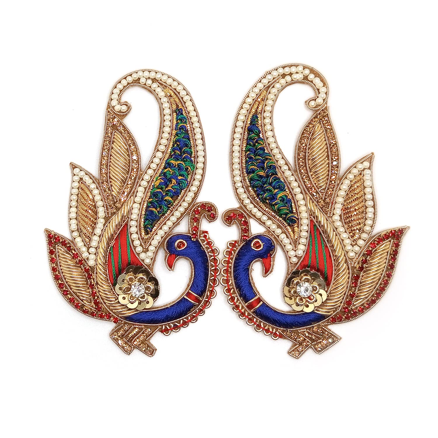 Lovetholy 2pcs Sew On Peacock Applique Work Decorative Embroidery Patches for Blouse, Clothes, Dress, Saree Art &amp; Crafts Supplies Items(L-129) FROM INDIA (SAM) - View 2 of 3