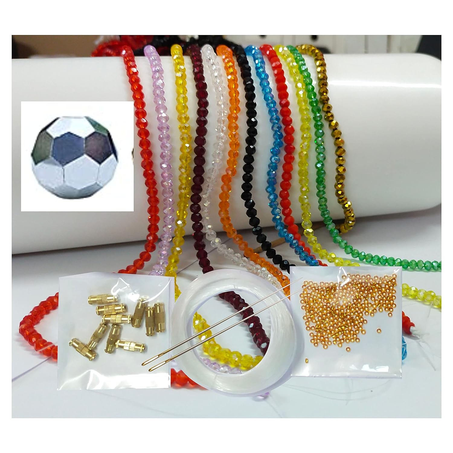 High tensile Strength Bright Thread for Beading, Tassels Art Crafting Making Jewelry (2 Ply White Black with Round Beads) - View 3 of 6