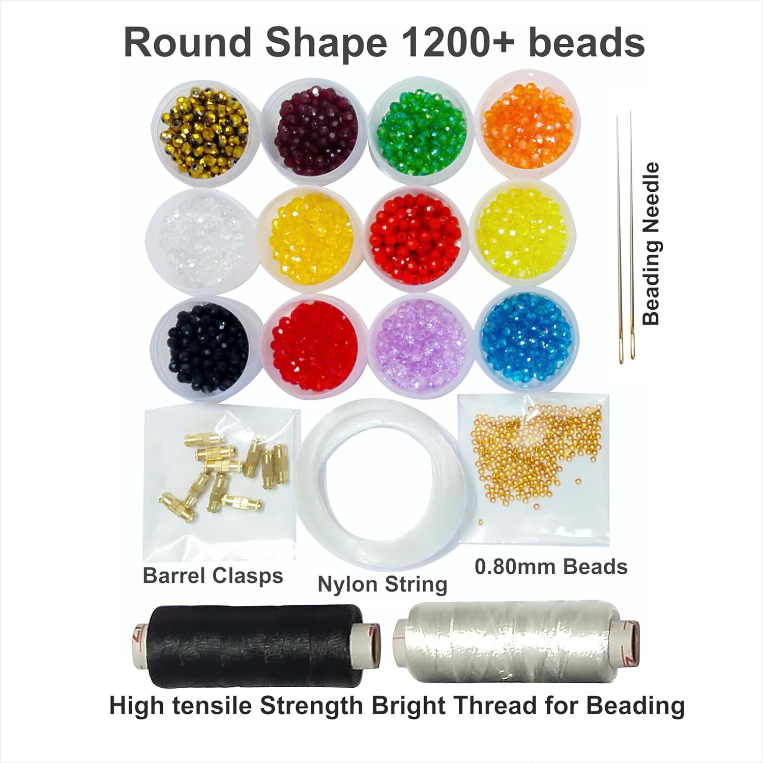 High tensile Strength Bright Thread for Beading, Tassels Art Crafting Making Jewelry (2 Ply White Black with Round Beads) - View 2 of 6