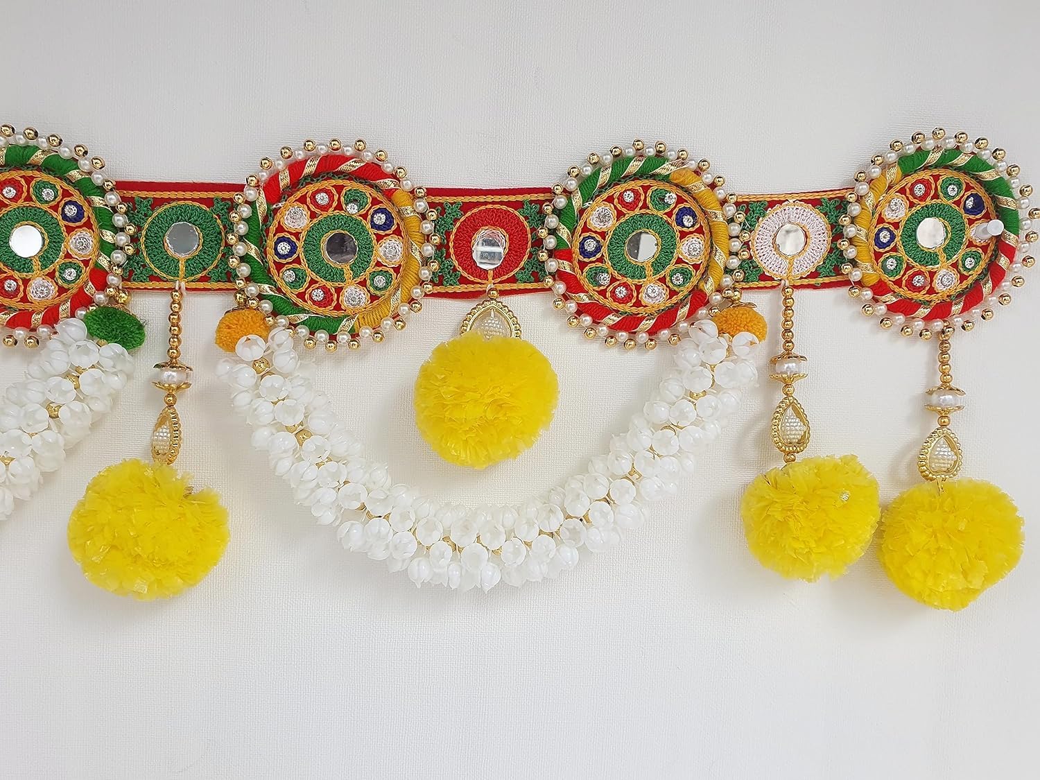 Kavya Fashion Round Embroidery Work and Pom Pom Mogra Flower Toran Traditional Decoration Hanging/Bandarwal/Toran for Door 38" (Pack of 1) FROM INDIA (SAM) - View 2 of 3