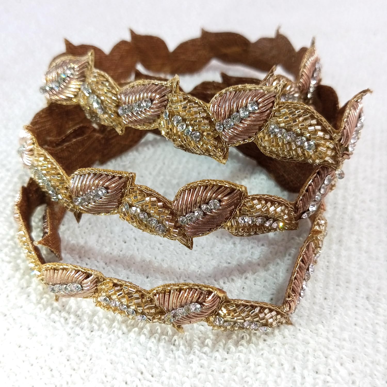 Lovetholy 1Meter Zardosi Lace Border Patch Work Leaf Design Embroidery Sew On Applique Patches for Clothes, Blouse, Dress, Jackets, Saree (1Pcs, LBDR1) (FROM INDIA) SAM - View 3 of 5