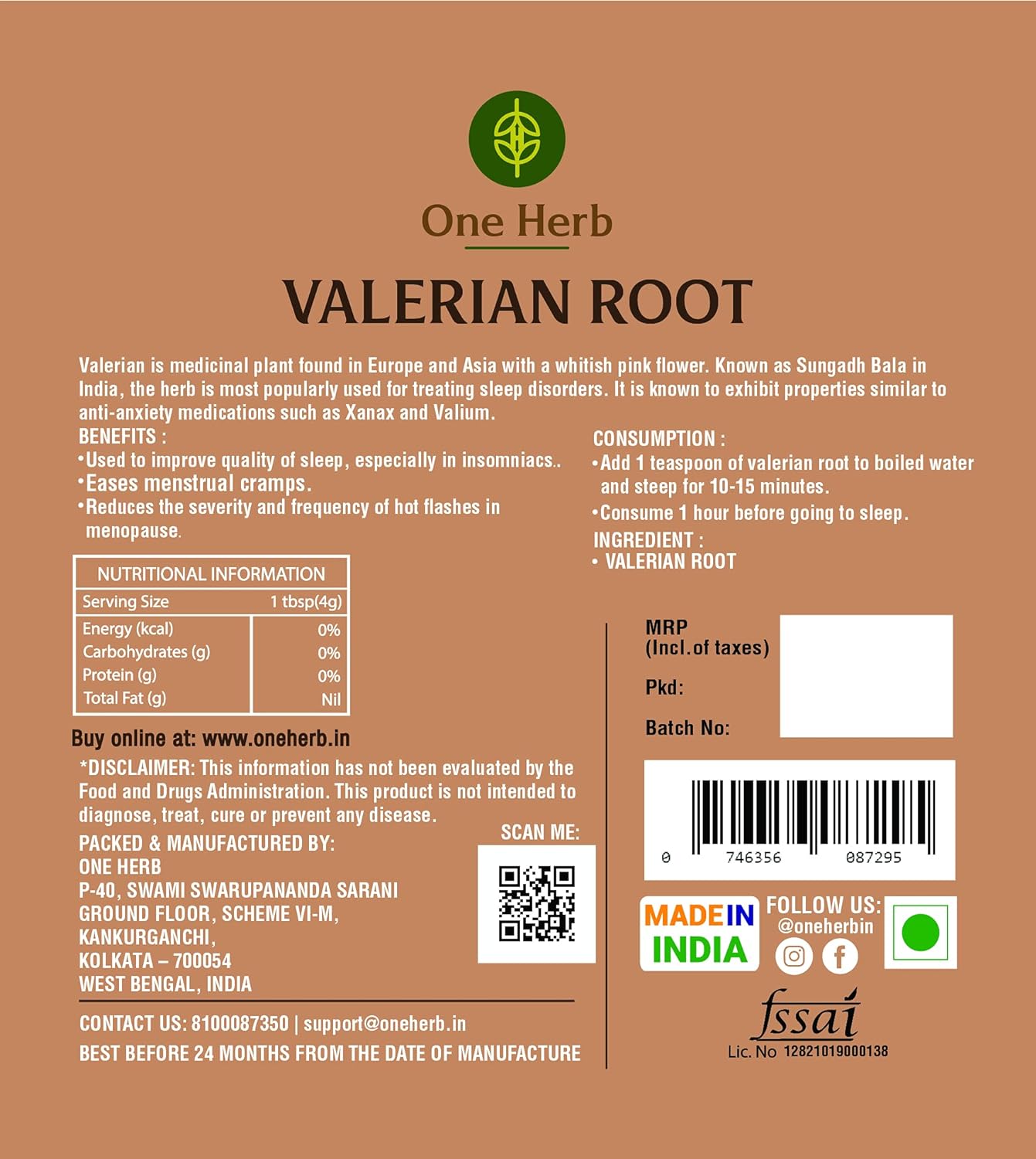 One Herb - Valerian Root for Tea 100g, Tranquil Bliss - Calming &amp; Soothing - for Relaxation, Restful Sleep, Anxiety Relief and Mental Clarity. (FROM INDIA) SAB - View 4 of 4