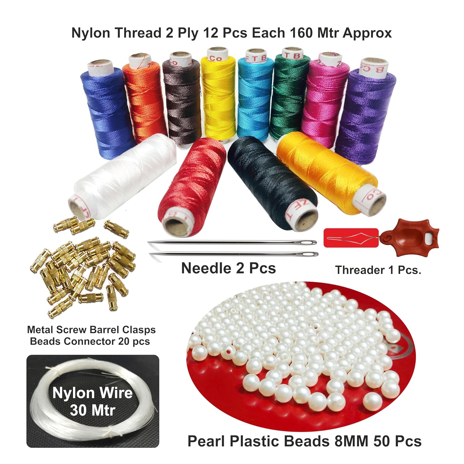 High tensile Strength Bright Thread for Beading, Tassels Art Crafting Making Jewelry (2 Ply 12 Color Mix with Kit) - View 2 of 3