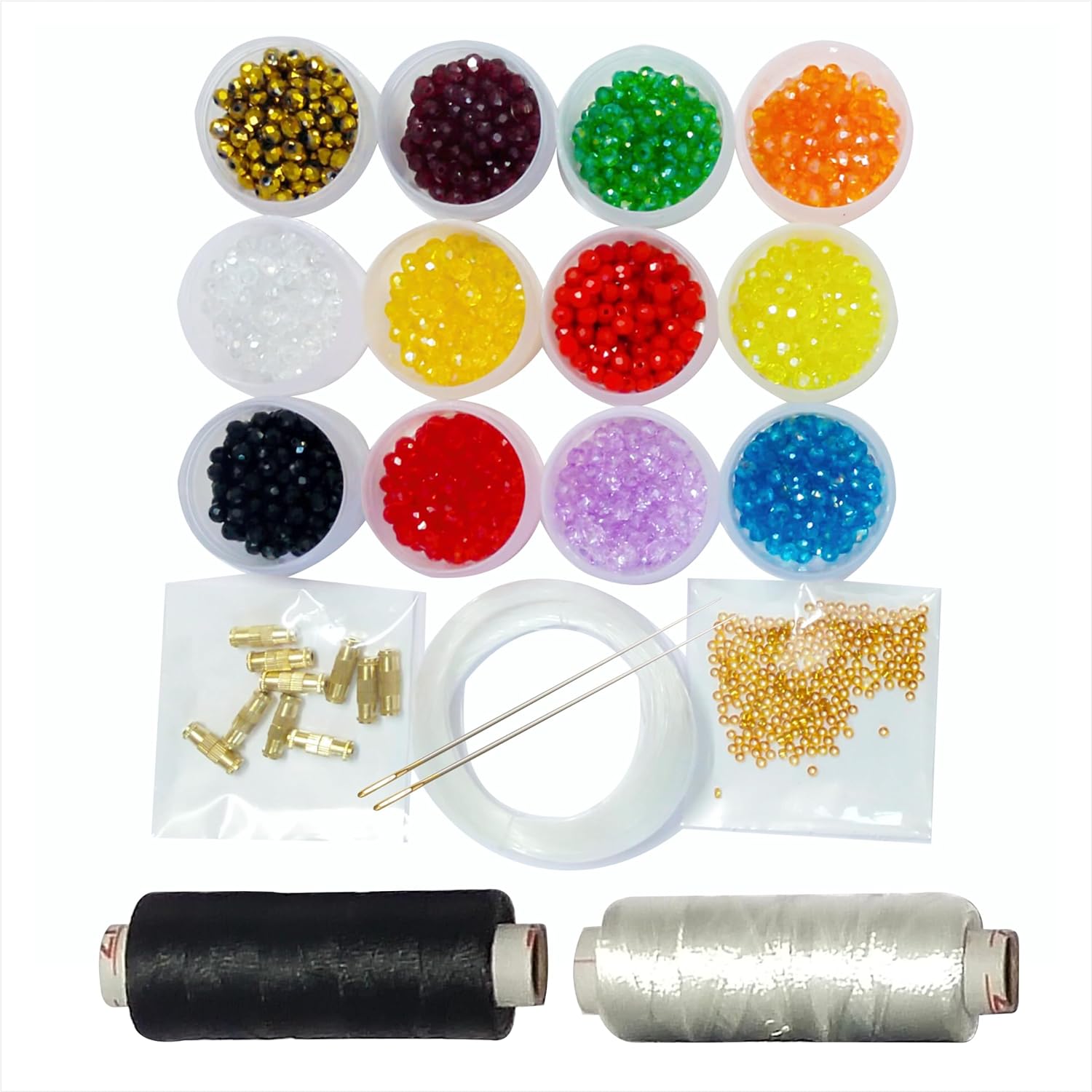 High tensile Strength Bright Thread for Beading, Tassels Art Crafting Making Jewelry (2 Ply White Black with Round Beads) - Main product image