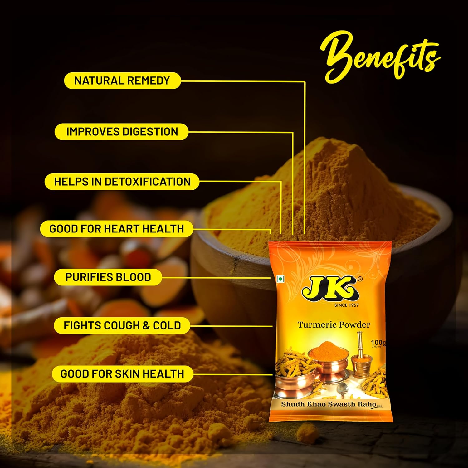 JK Haldi (Turmeric) Powder, 250g | Natural Golden Turmeric | 100% Vegan | NO Added Flavours and Colours | Perfect for Indian Cooking (Pack of 1) FROM INDIA (SAM) - View 3 of 3