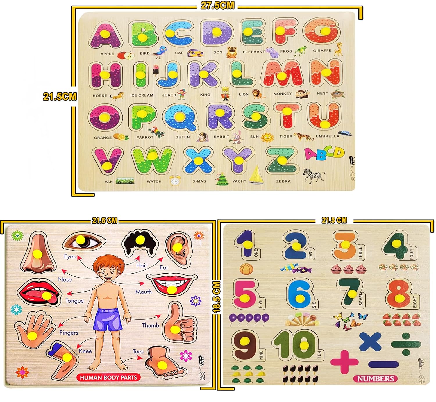 APPSTER Colorful Wooden Puzzle Toy for Kids Jigsaw Puzzles for Adults Baby Learning Educational Toys Board Game (ABCD + Body Parts + Number) - View 2 of 4