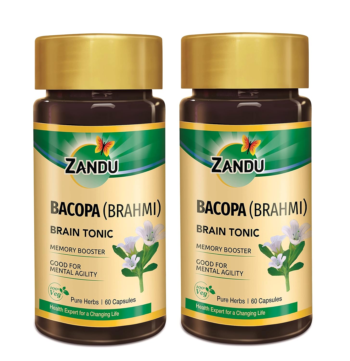 Zandu Bacopa (Brahmi) Capsules: An Age Old Ayurvedic Remedy Made Using Natural Extracts of Brahmi| Helps Improve Focus &amp; Learning- 60 Veg capsules (Pack of 2) (FROM INDIA) SAB - Related product