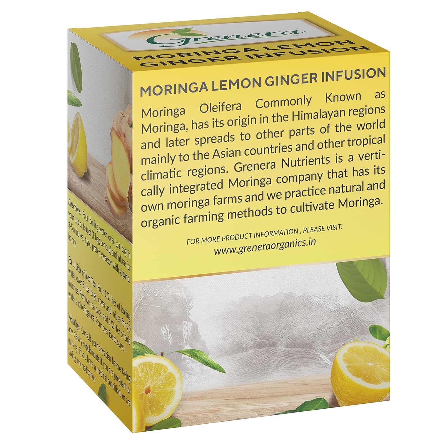 Grenera Moringa Lemon Ginger Infusion Tea 20 Bags | Caffeine Free, Staple Free, Made With naturally Grown Moringa Leaves (FROM INDIA) SAB - View 6 of 7
