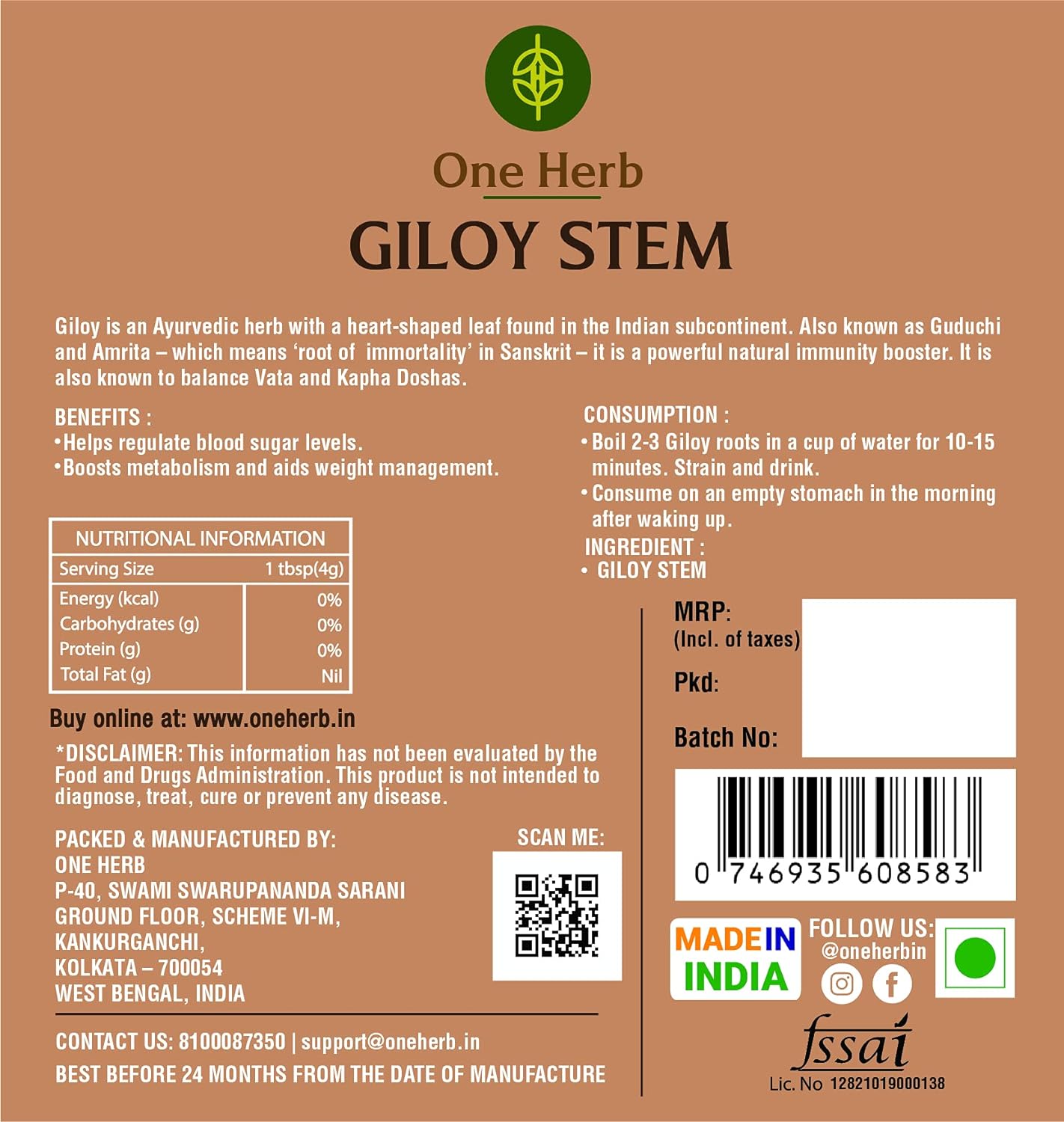 One Herb - Giloy Root Tea 100g for Ultimate Immunity, Helps Relieve Fever, Helps Reduce Skin Infections (FROM INDIA) SAB - View 4 of 5