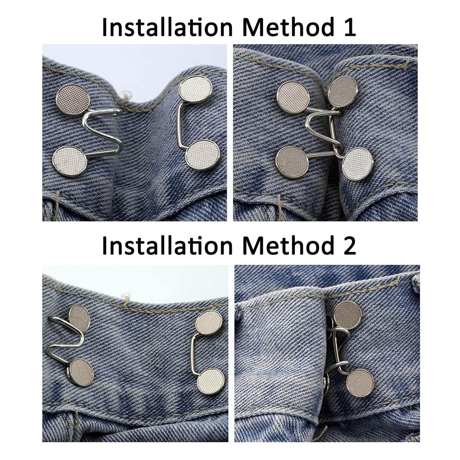Black 2 Set Jean Button Pins, Adjustable Jean Button, Detachable Jean Button Pin, No Sewing Required, Perfect Fit Instant Jean Button.(F) - View 5 of 6