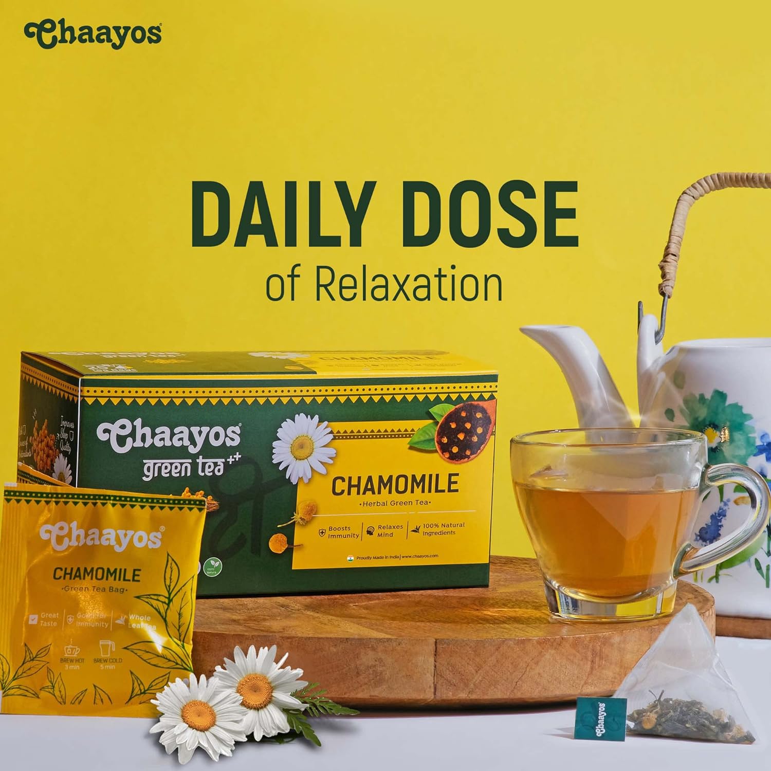 Chaayos Chamomile Tea - 25 Chamomile Green Tea Bags | Chamomile and Green tea leaves | Contains Pure Chamomile Flowers | Rich in antioxidants | Whole Leaf Tea (FROM INDIA) SAM - View 4 of 4