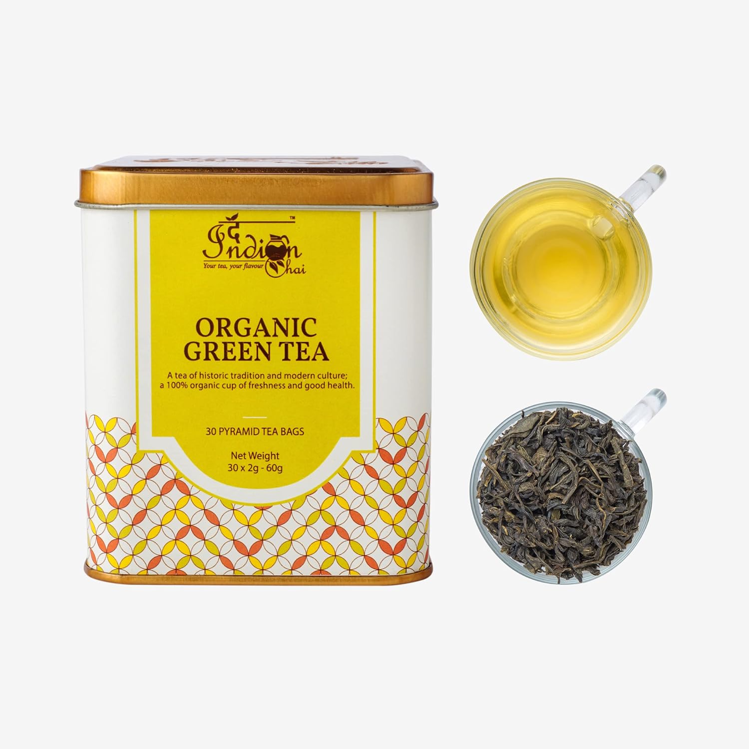 The Indian Chai - Organic Green Tea 30 Pyramid Tea Bags, Energize Your Senses, Boost Well-being, and Embrace a Healthful Lifestyle! (FROM INDIA) SAB - View 3 of 6