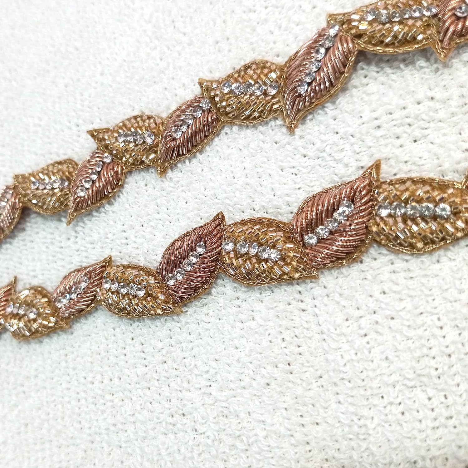 Lovetholy 1Meter Zardosi Lace Border Patch Work Leaf Design Embroidery Sew On Applique Patches for Clothes, Blouse, Dress, Jackets, Saree (1Pcs, LBDR1) (FROM INDIA) SAM - View 2 of 5