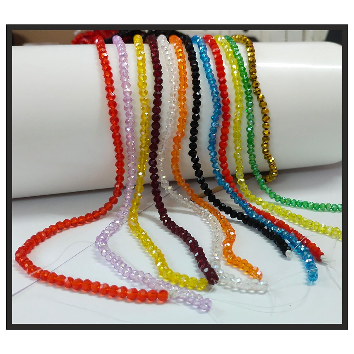 High tensile Strength Bright Thread for Beading, Tassels Art Crafting Making Jewelry (2 Ply White Black with Round Beads) - View 4 of 6