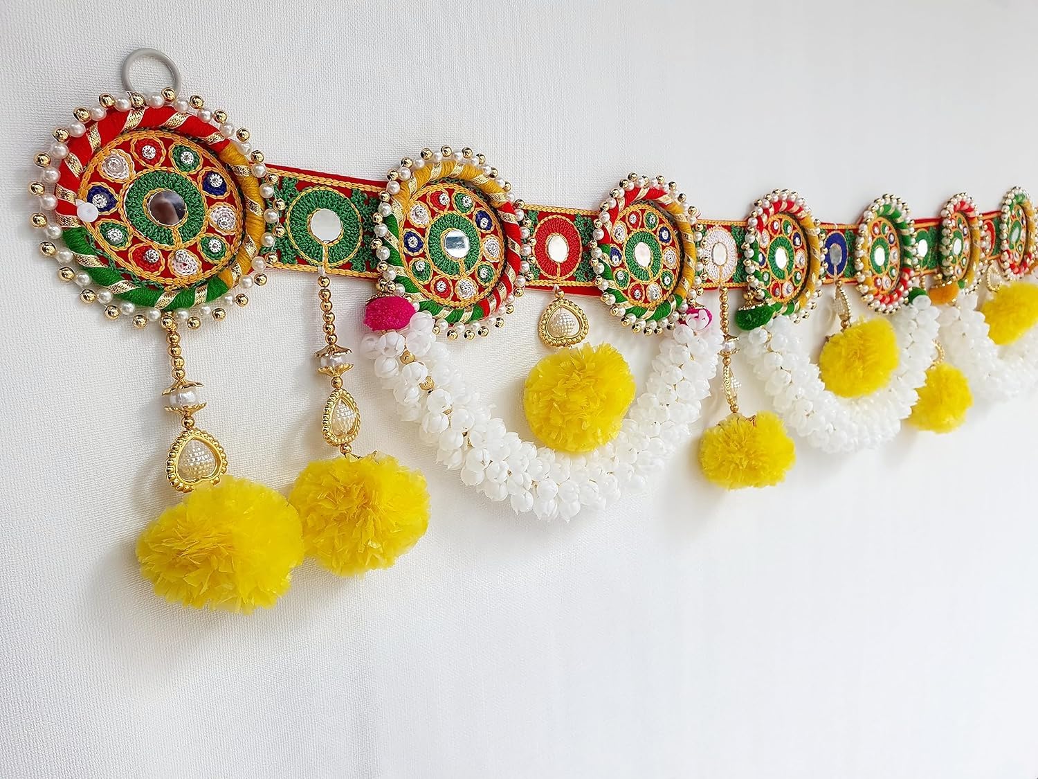 Kavya Fashion Round Embroidery Work and Pom Pom Mogra Flower Toran Traditional Decoration Hanging/Bandarwal/Toran for Door 38" (Pack of 1) FROM INDIA (SAM) - View 3 of 3