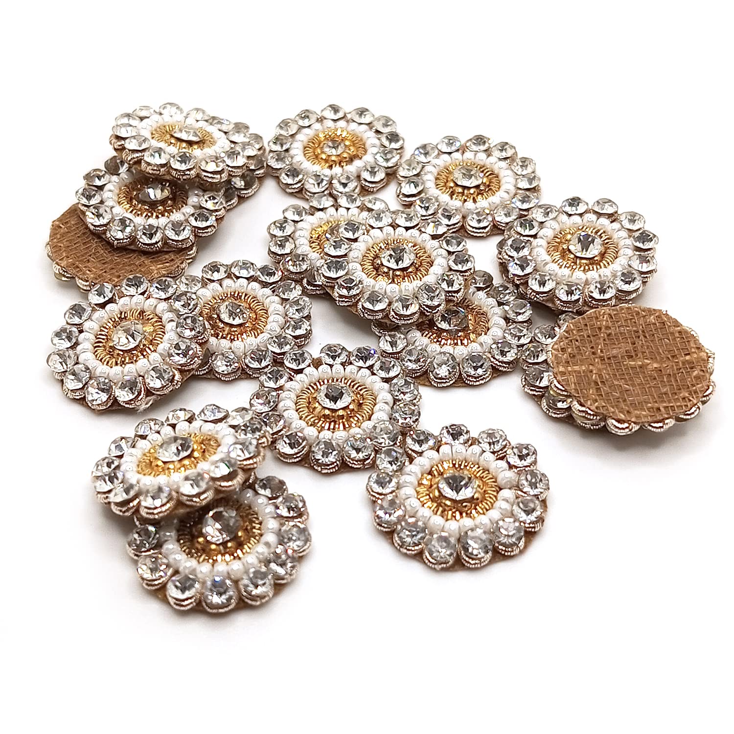 Lovetholy 25pcs, 2cm Zardosi Patch Work Flower Design Embroidery Sew On Applique Patches for Clothes, Blouse, Dress, Jackets, Saree (FROM INDIA) SAM - Shop at Colombo Mall