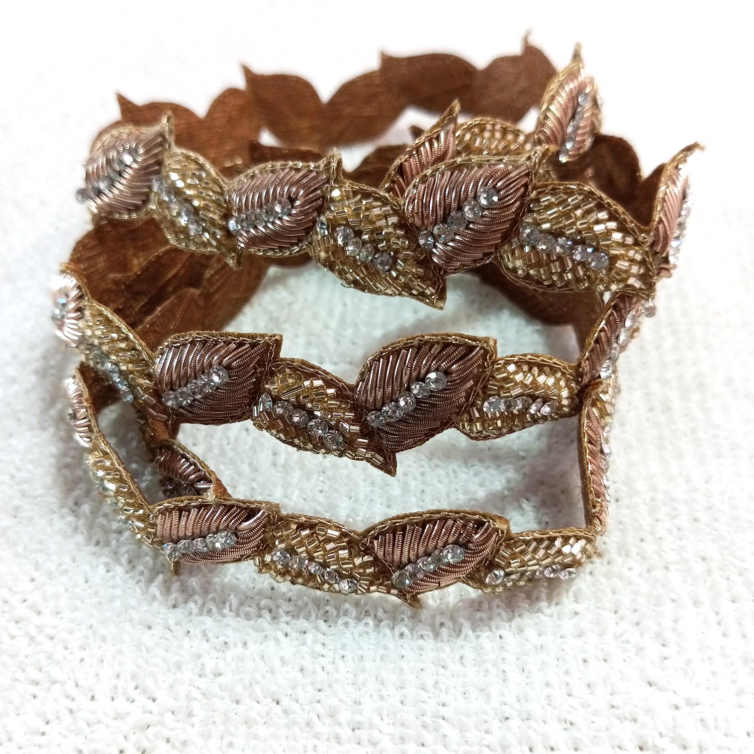 Lovetholy 1Meter Zardosi Lace Border Patch Work Leaf Design Embroidery Sew On Applique Patches for Clothes, Blouse, Dress, Jackets, Saree (1Pcs, LBDR1) (FROM INDIA) SAM - Shop at Colombo Mall