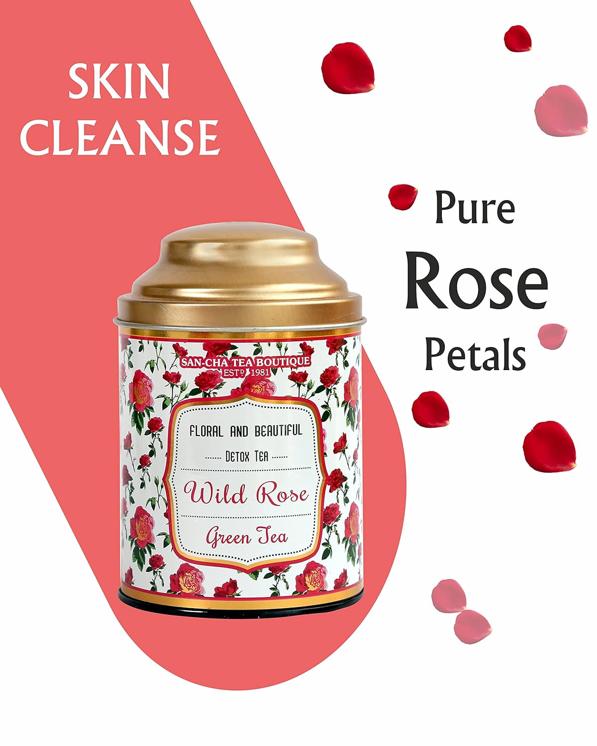 Sancha Tea Boutique Wild Rose Green Tea, Rose Tea (100+Cups), Real Rose Petals Blend, 100% Rainforest Alliance Certified, Green Tea Immunity (FROM INDIA) SAB - View 5 of 6