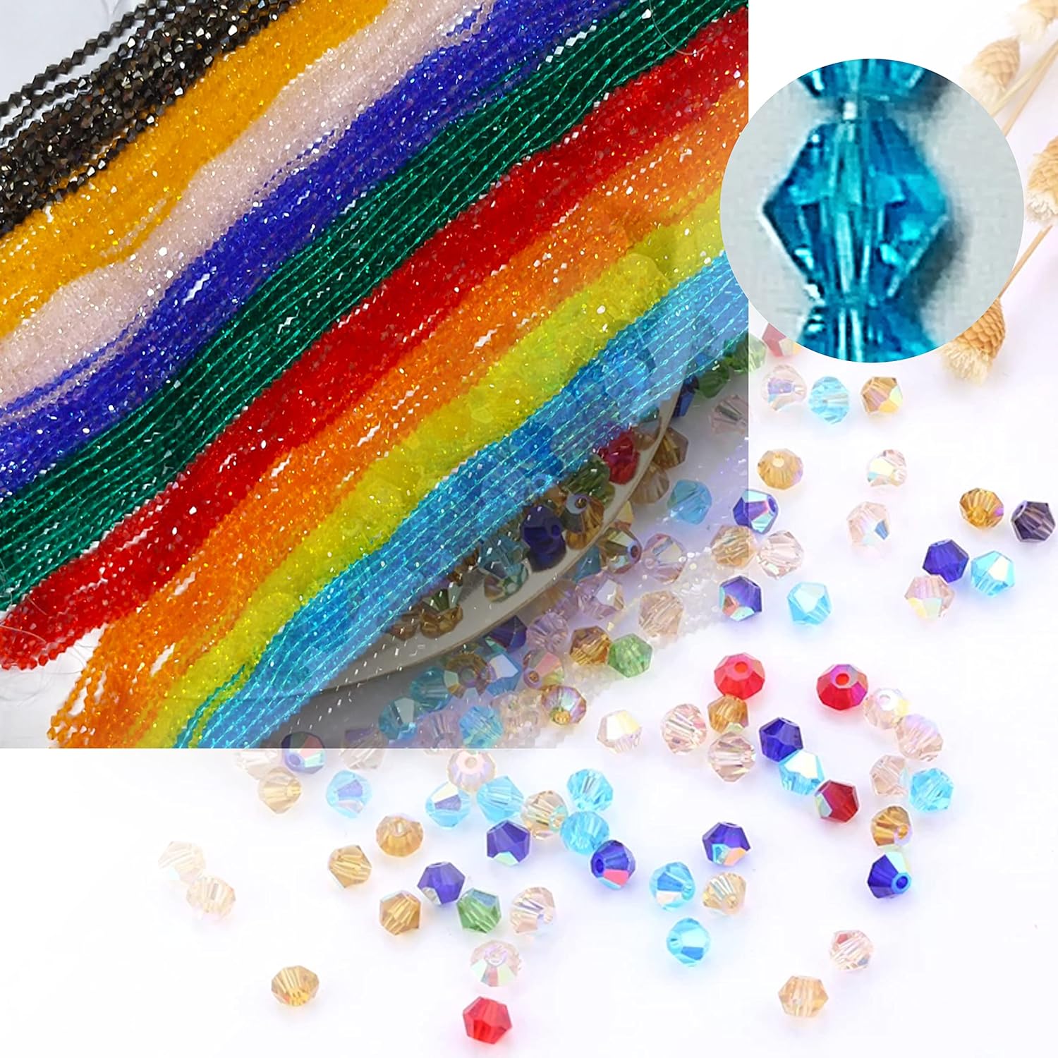 High tensile Strength Bright Thread for Beading, Tassels Art Crafting Making Jewelry (2 Ply White Black with Bicone Crystal Beads) - View 3 of 5