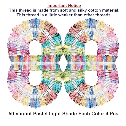 Cotton Embroidery Skeins Floss for Long Stitch, Cross Stitch Thread Friendship Bracelets Art and Crafts Etc.Each Skeins 7.5 Mtr 6 Ply.160 Color 200 Pcs Combo Pack (Pastel Fancy Color 200 Pcs) - View 2 of 6