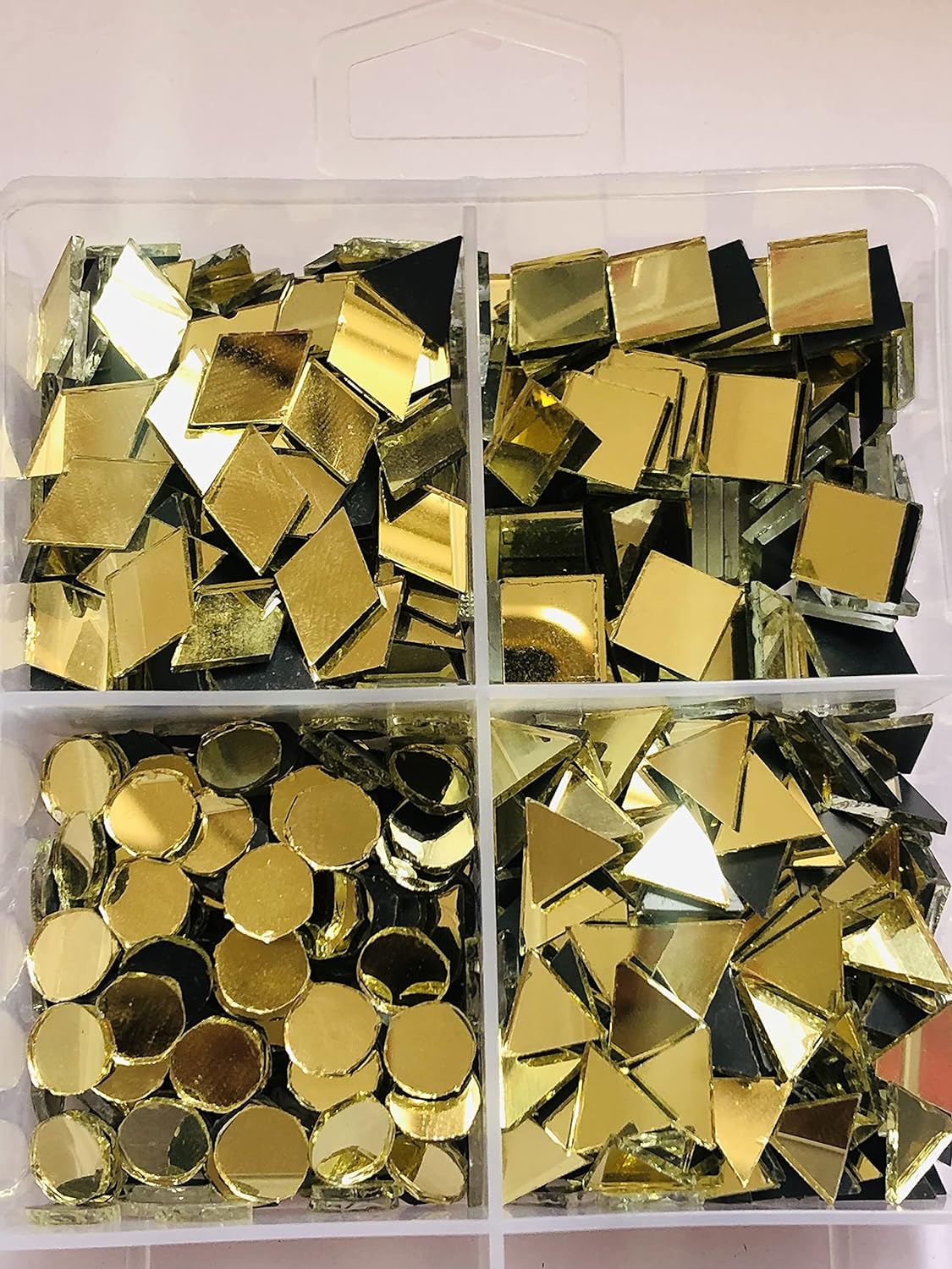 Kavya Fashion Mix Mirror kit for Jewellery Making,Other Craft Work Like Project &amp; lippan Art, mud Work[Free Fabric Glue] (COM(Total-400 piece-100 Piece of Each Shape) BO of 4- Golden) FROM INDIA (SAM) - View 3 of 4