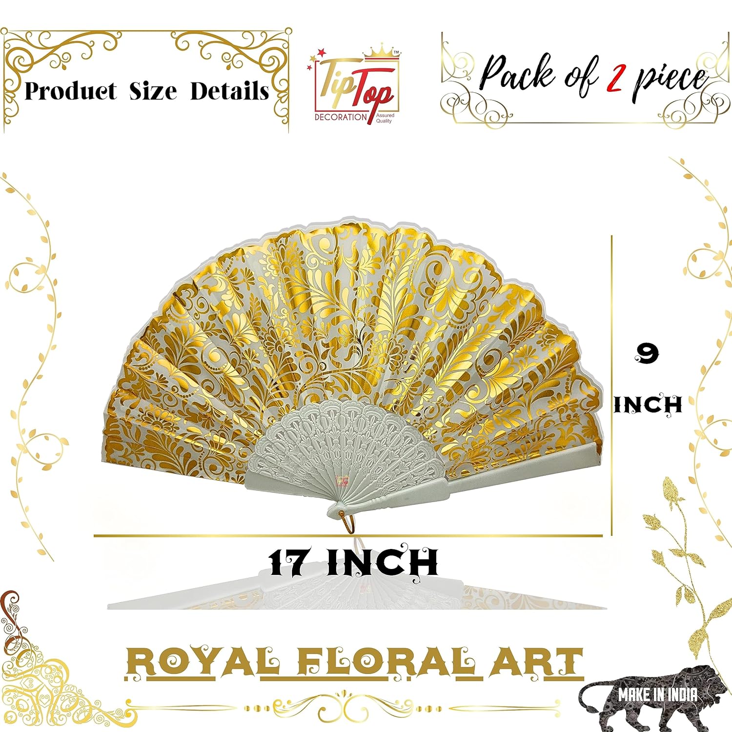 TIPTOP DECORATION Royal Floral Japanese Handheld Folding Hand Fan (Artistic) (Pack of 2 Fans) FROM INDIA (SAM) - View 2 of 4