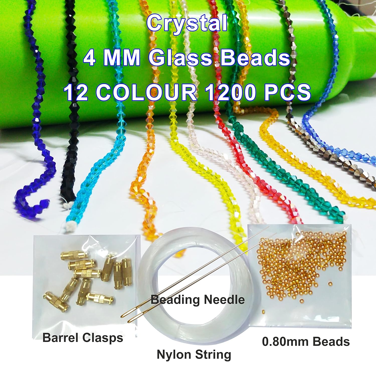 High tensile Strength Bright Thread for Beading, Tassels Art Crafting Making Jewelry (2 Ply White Black with Bicone Crystal Beads) - View 4 of 5