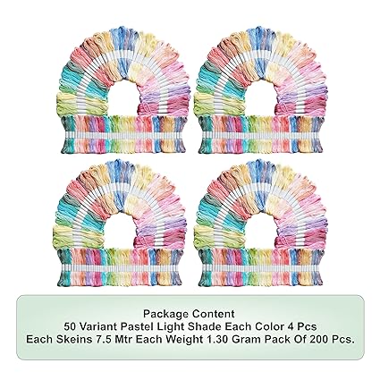 Cotton Embroidery Skeins Floss for Long Stitch, Cross Stitch Thread Friendship Bracelets Art and Crafts Etc.Each Skeins 7.5 Mtr 6 Ply.160 Color 200 Pcs Combo Pack (Pastel Fancy Color 200 Pcs) - View 4 of 6