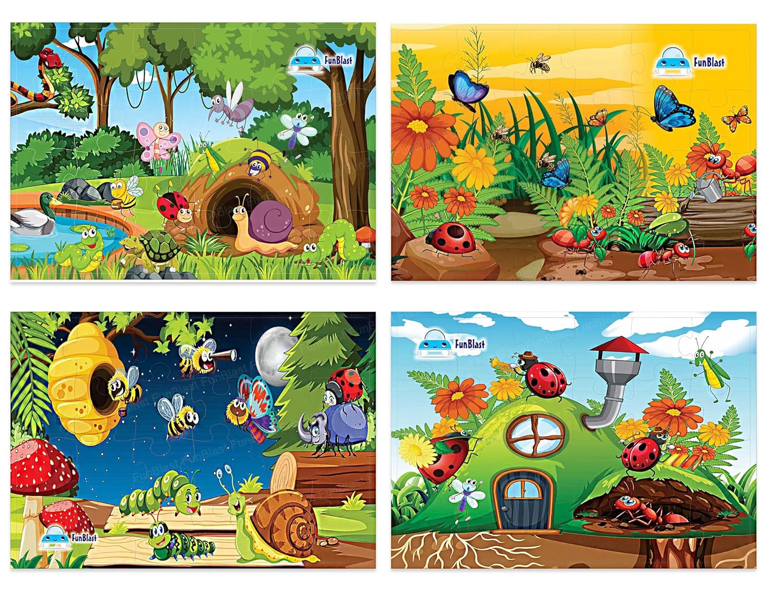 FunBlast Jigsaw Puzzles for Kids, Insects Jigsaw Puzzle for Kids, Floor Puzzle for Children, Learning and Educational Jigsaw Puzzle Toys, Set of 4-96 Pcs Puzzle (Multicolor, Size 30 X 22 CM) - Related product