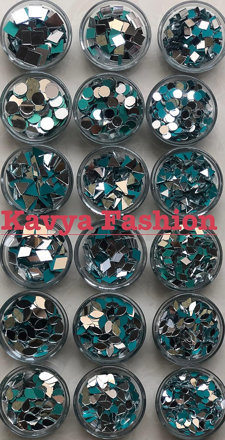 Kavya Fashion All shape &amp; All size Mirror kit for Jewellery Making,Other Craft Work Like Project &amp; lippan Art, mud Work Decoration(18 shape mirror kit, Total-1800 piece)[Free Fabric Glue Cone] (combo of 18) FROM INDIA (SAM) - View 2 of 3