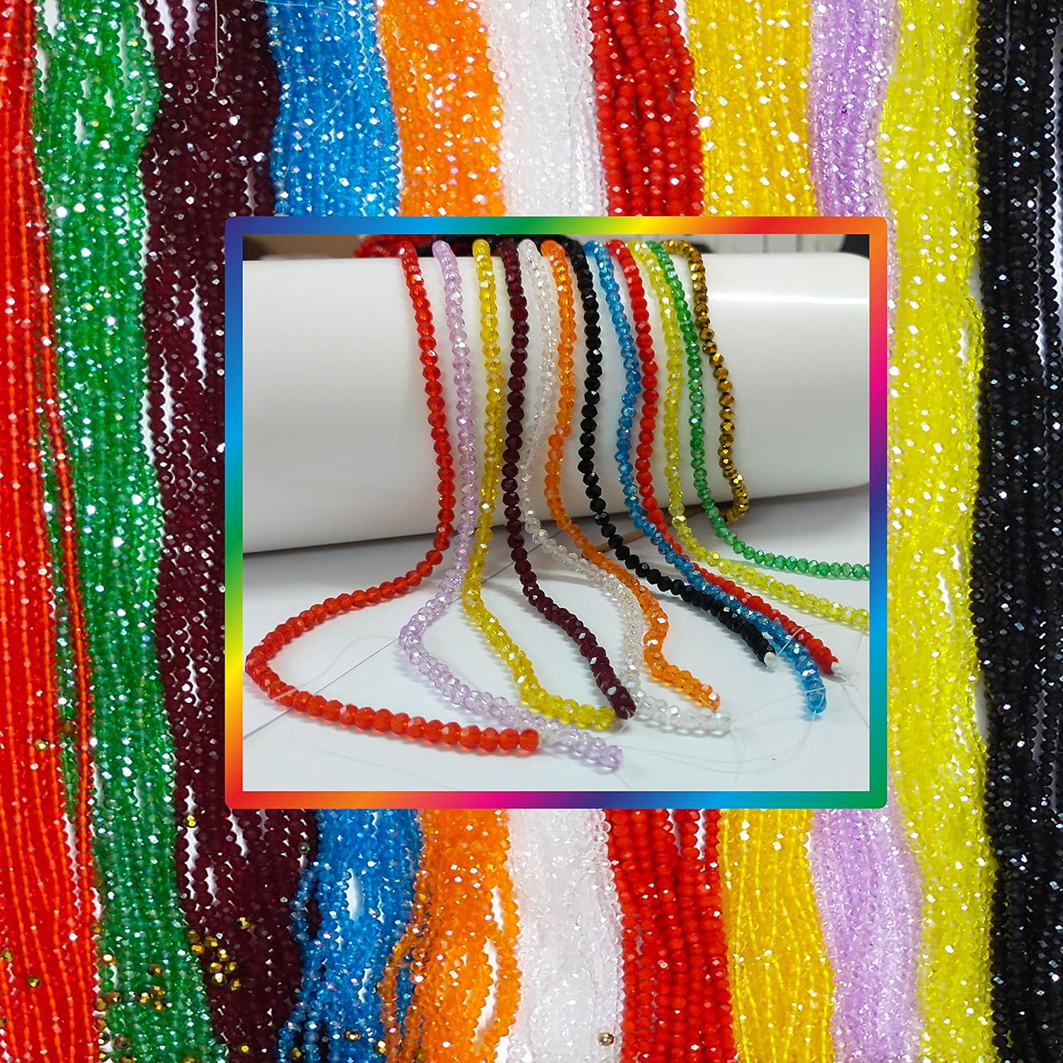 High tensile Strength Bright Thread for Beading, Tassels Art Crafting Making Jewelry (2 Ply White Black with Round Beads) - View 5 of 6