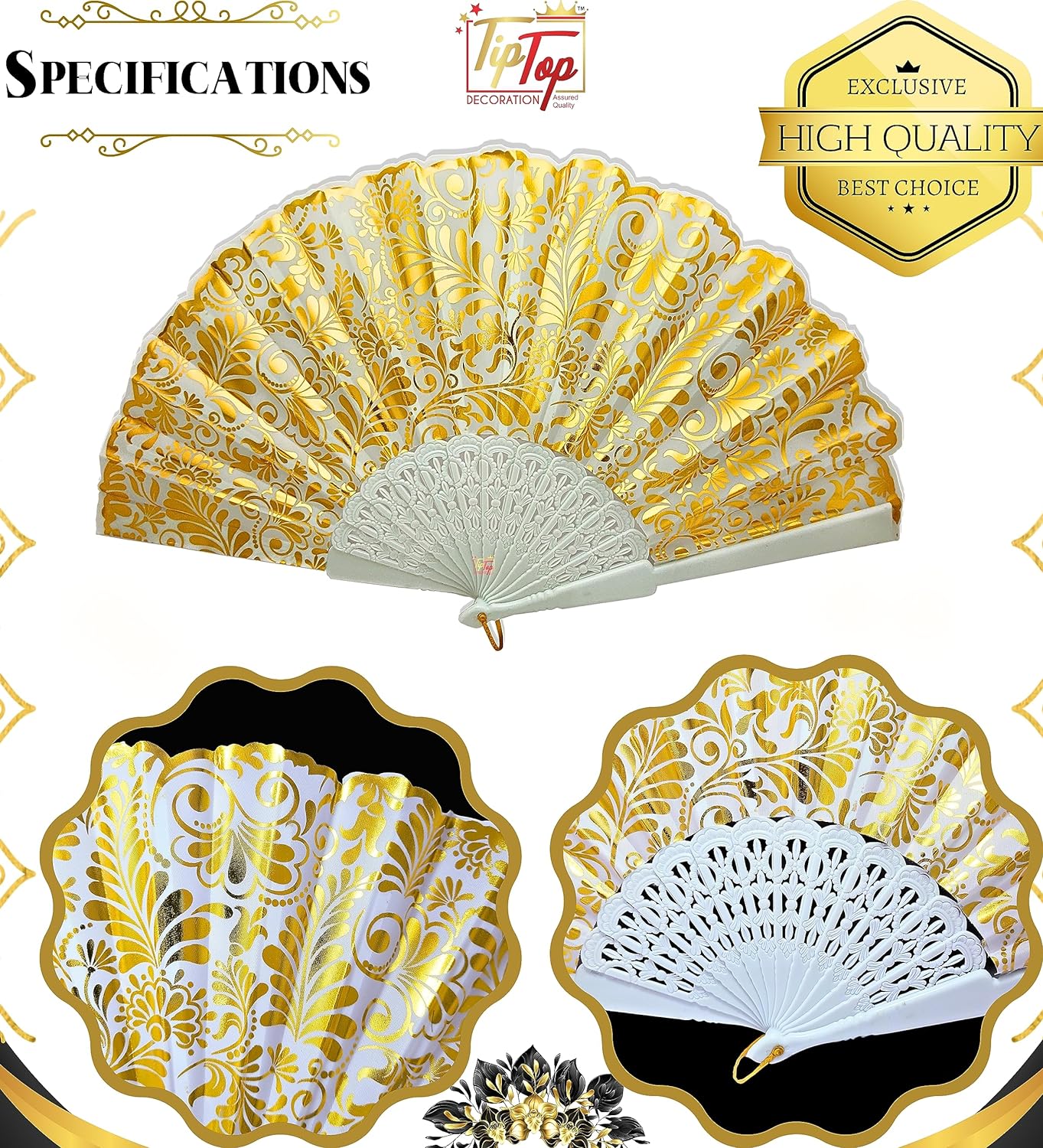 TIPTOP DECORATION Royal Floral Japanese Handheld Folding Hand Fan (Artistic) (Pack of 2 Fans) FROM INDIA (SAM) - View 3 of 4