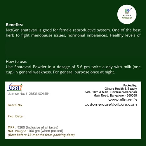 Nxtgen Ayurveda Shatavari Powder | 100g | Pure - View 2 of 2