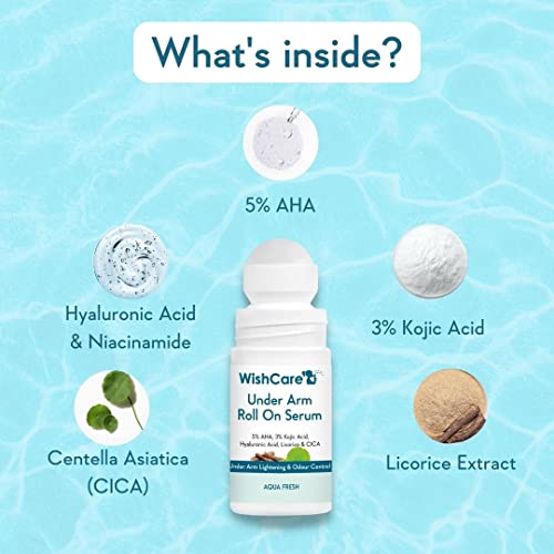 WishCare Underarm Roll On Serum - 5% AHA, 3% Kojic Acid, HA, Licorice - Underarm Lightening & Odour Control - Long Lasting Aqua Fragrance-50ml - View 2 of 3