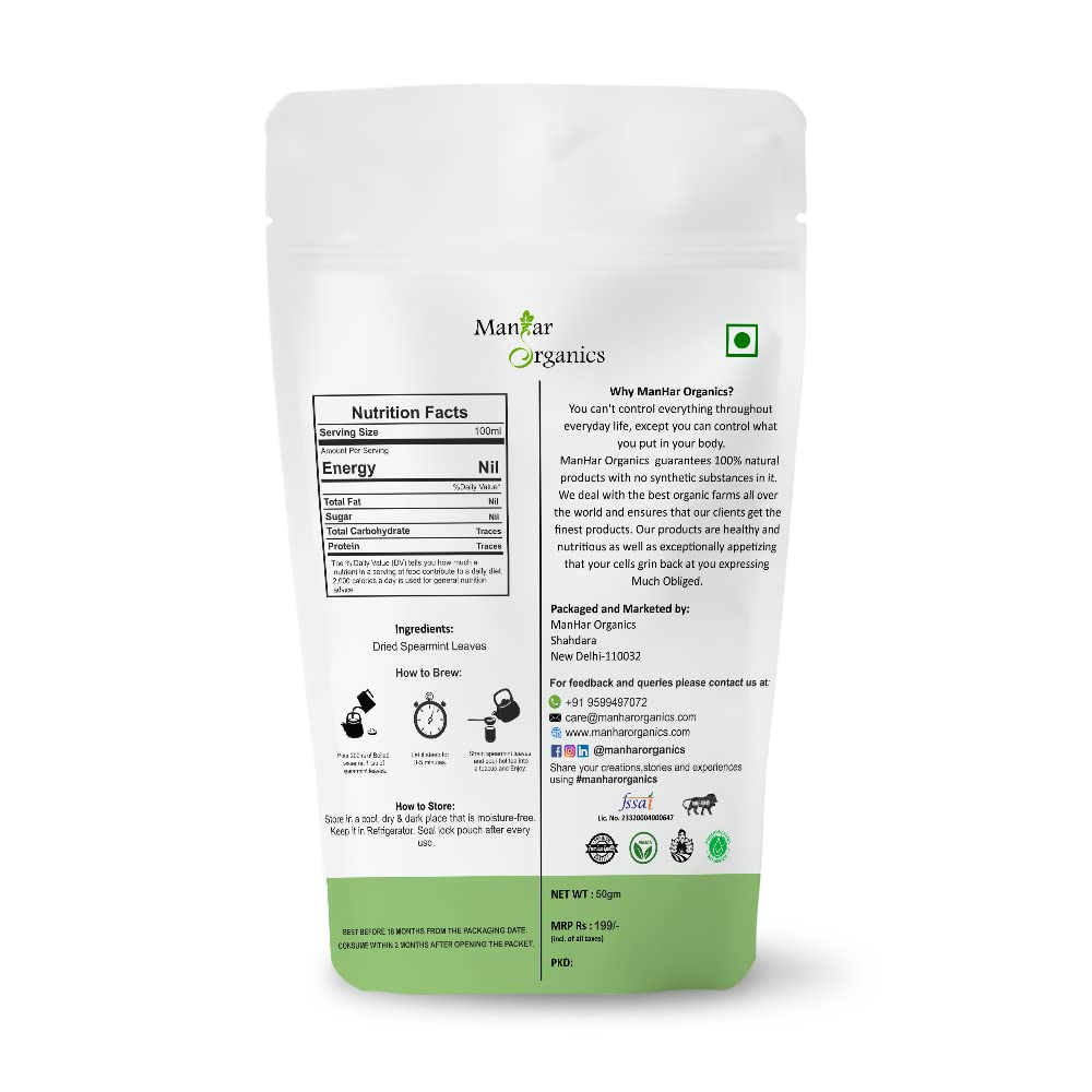 ManHar Organic Spearmint 100gm Herbal Tea Leaves for PCOD &amp; PCOS || Caffeine free|| (Spearmint, 100gm) - View 2 of 3
