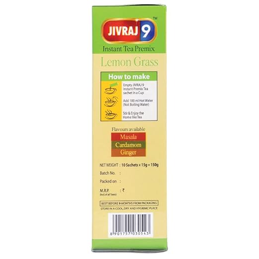 Jivraj 9 Instant Tea Premix, Lemongrass Tea Premix, Lemongrass Flavour | Pack of 1 (10 Sachets) (FROM INDIA SAB) - View 2 of 5