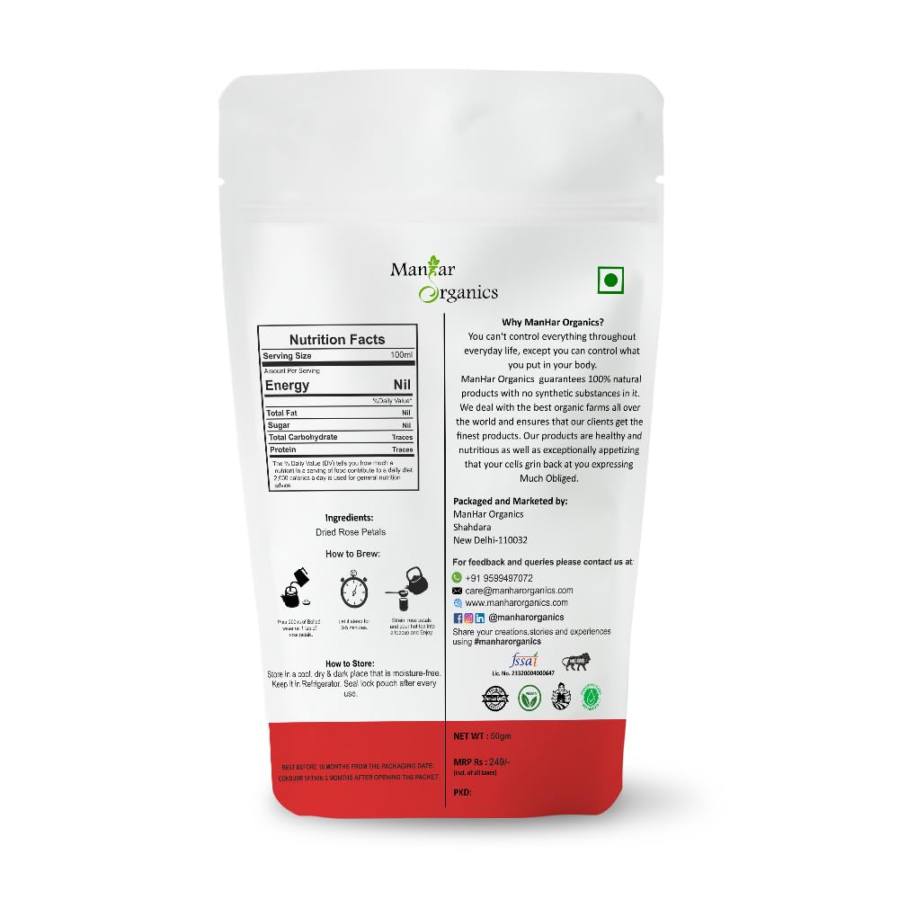 ManHar Organic Rose Petals Herbal 100gm |Dried Rose Petals |Rich in Antioxidants | Rich in VIT - C | For Glowing Skin | Stress Relieving &amp; Relaxing(Rose, 100gm) - View 2 of 3