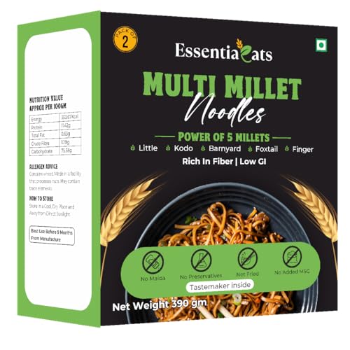 Essentiaeats No Maida Multi Millet Noodles | 390 gm (Contains 2 Packs) | Low GI, No MSG, No Preservatives, Not Fried - View 2 of 2