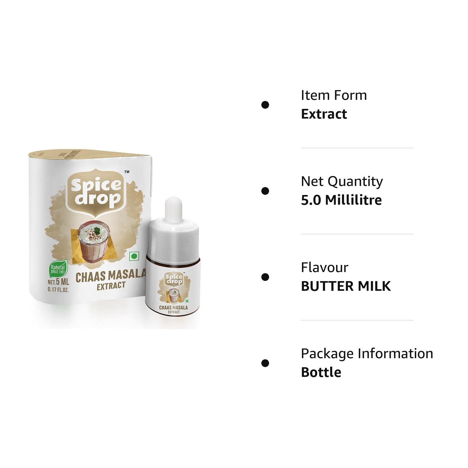 Spice Drop Butter Milk Masala Extract | For Chaas, Taak, Buttermilk, Lassi, &amp; Salted Yogurt Drink | 100 % Natural Herbs and Spices Blend | No Preservative | Vegan | Non-GMO | 5ML (180 Glasses) - View 3 of 3