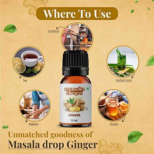Masala Drops Aromatic Ginger - 10 ML | Pure &amp; Natural | For Cooking, Baking, Tea, Water, Honey, Herbal Juices, Salads (Pack of 1) - View 3 of 3