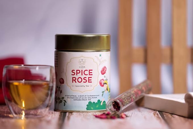 LLUVIA TEA Spice Rose With Real Rose Petals Blend I Orthodox Tea I Green Cardamon Improves Metabolism (50 g) (FROM INDIA SAB) - View 3 of 5