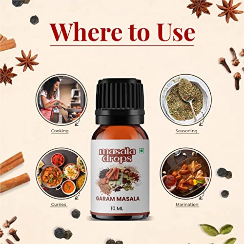 Masala Drops Aromatic Garam Masala Drops- 10 ML | Pure &amp; Natural | For Cooking, biryani, Curries, Gravies, Veg and Non-Veg recipes and Food flavouring (Pack of 1) - View 2 of 3