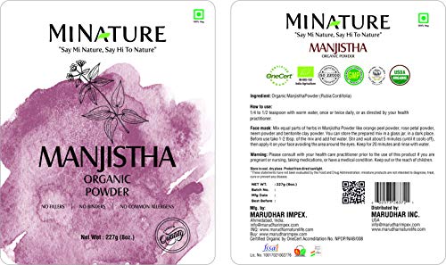 mi nature 100% Organic Manjistha Powder (RUBIA CORDIFOLIA)/ Pure Natural Organically Grown Manjistha Powder (227g / (1/2 lb) / 8 ounces) - Resealable Zip Loc - View 2 of 2