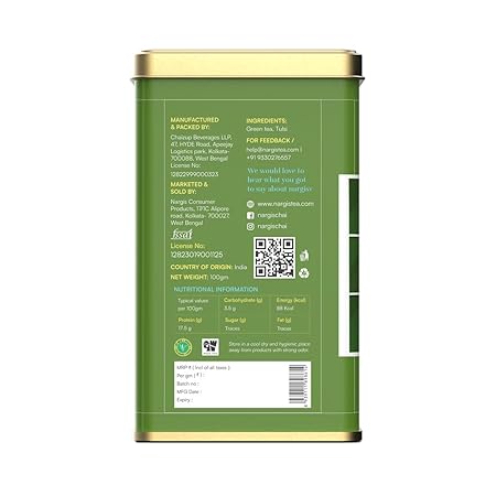 Nargis Tulsi Herbal Green Tea 100gm | 100% Natural Ingredients | Tulsi Leaves Blended with Premium Green Tea Leaves | Antioxidants, Relaxing, Improves Immunity Metabolism (FROM INDIA SAB) - View 2 of 6